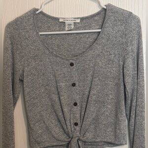 Gray Button-Front Tie Top